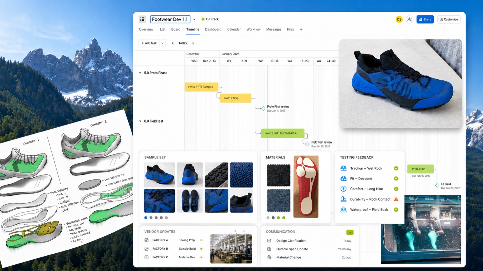 Outdoor product development calendar and program planning dashboard
